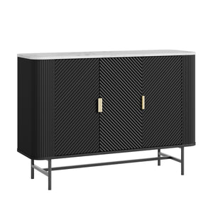 Servanta cu 3 usi Olvehok 110x40x77 cm alb marmorat/negru [en.casa]