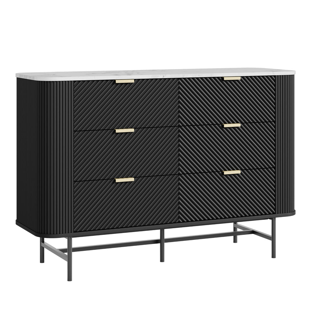 Comoda cu 6 sertare Olvehok 81x120x40 cm alb marmorat/negru [en.casa] 