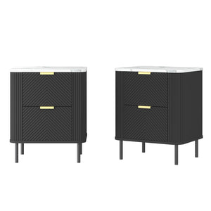 Set 2 buc noptiera cu sertare Olvehok 55x52x38 cm albmarmorat/negru [en.casa]