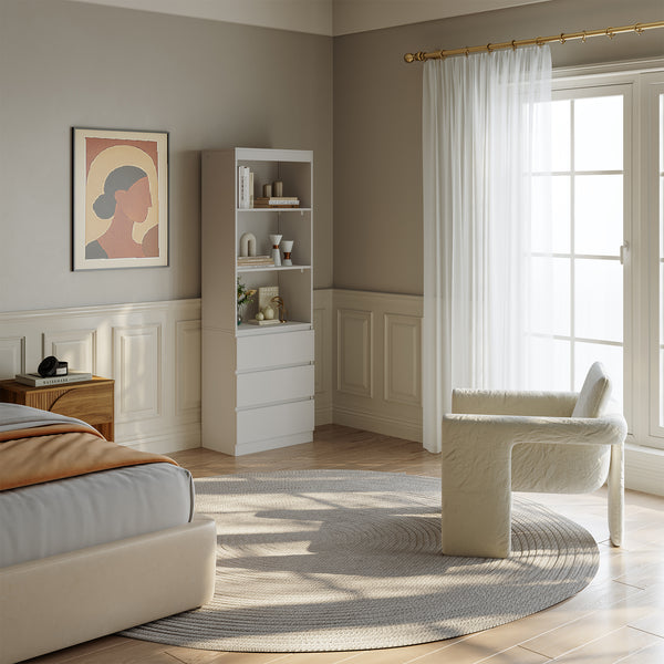 Raft carti Les 180x60x35 cm alb cu 3 sertare [en.casa]