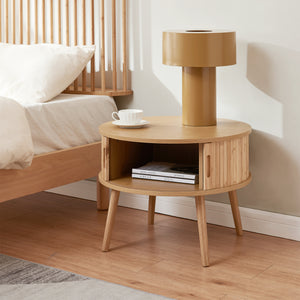 Noptiera rotunda cu usi glisante Nordkapp 45x60 cm bambus natur [en.casa]