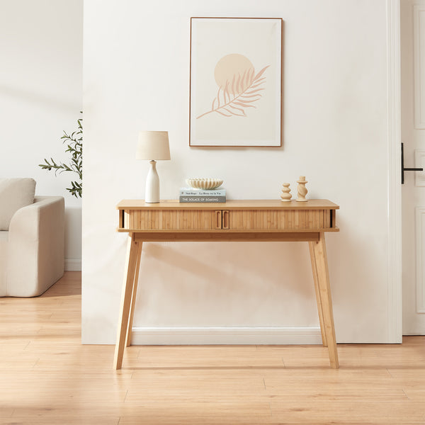 Masa consola cu 2 usi glisante Tysvær 110x40x78 cm bambus natur [en.casa]