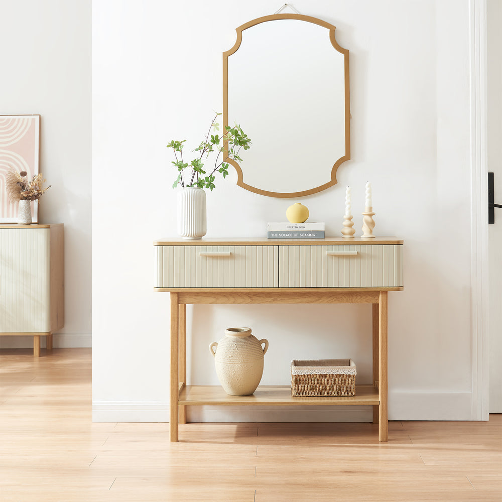 Masa consola cu 2 sertare Ferrersp 100x40x80 cm efect stejar/oatmeal [en.casa]