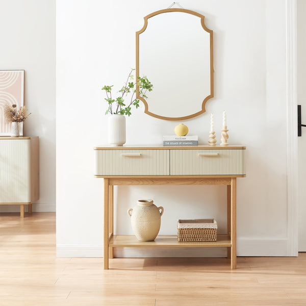 Masa consola cu 2 sertare Ferrersp 100x40x80 cm efect stejar/oatmeal [en.casa]