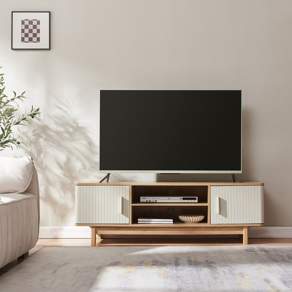 Comoda TV cu 2 usi Ferrersp 140x40x45 cm efect stejar/oatmeal [en.casa]