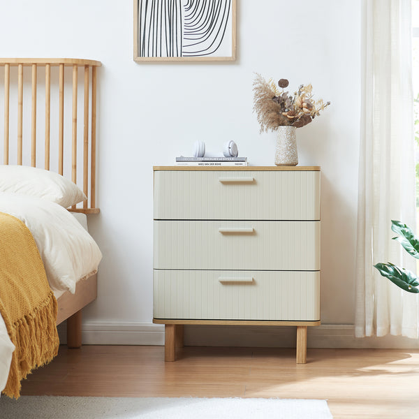 Comoda cu 3 sertare Ferrersp 70x60x40 cm efect stejar/oatmeal/natur [en.casa]