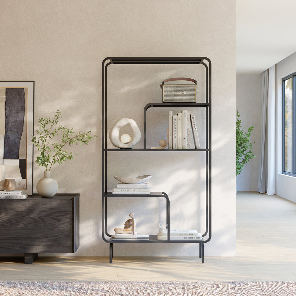 Raft carti Færder 145x76x33 cm negru [en.casa]