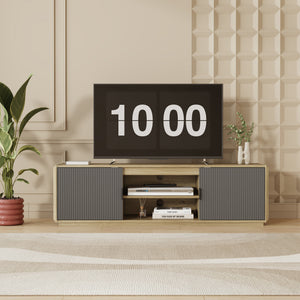 Dulap TV cu 2 usi si 2 rafturi Trömi mdf decor lemn stejar/gri [en.casa]