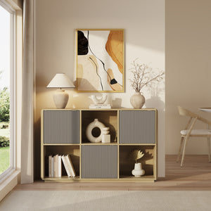 Comoda cu 3 usi si 3 rafturi Trömi 75x120x30 cm efect stejar/gri [en.casa]