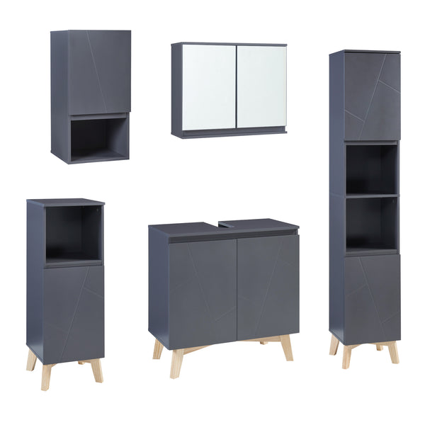 Set 5 componente mobilier baie Overath gri [en.casa]