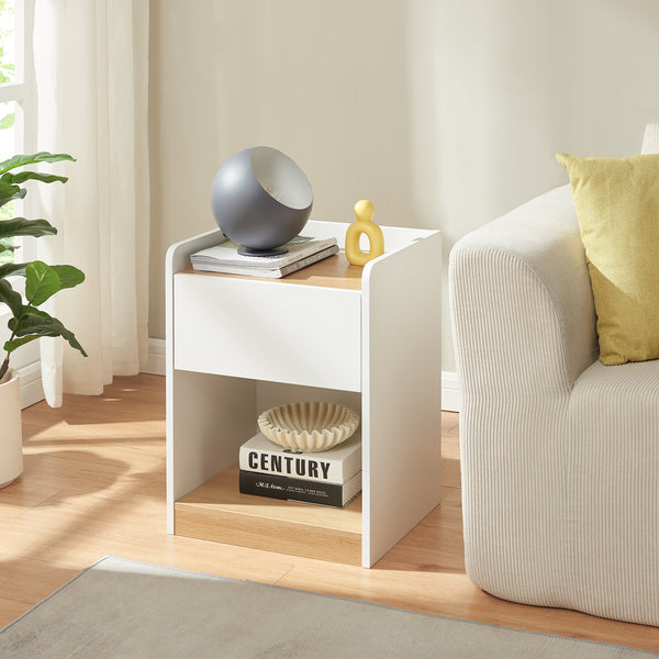 Noptiera cu sertar Kuorshare 55x42x37 cm alb/efect stejar [en.casa]