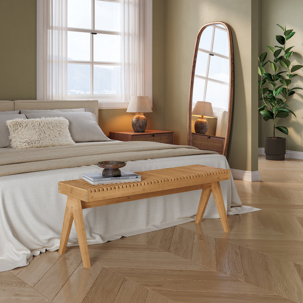 Banca pantofi Lasdarvoo 120x35x45 cm bambus natur [en.casa]