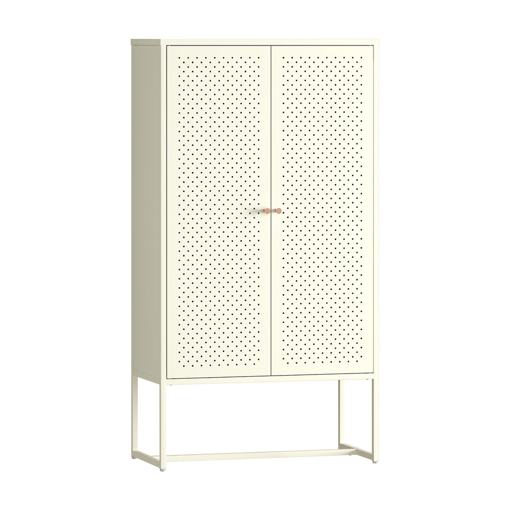 Comoda inalta cu 2 usi Viitasaari 150x80x40 cm otel crem deschis [en.casa] 