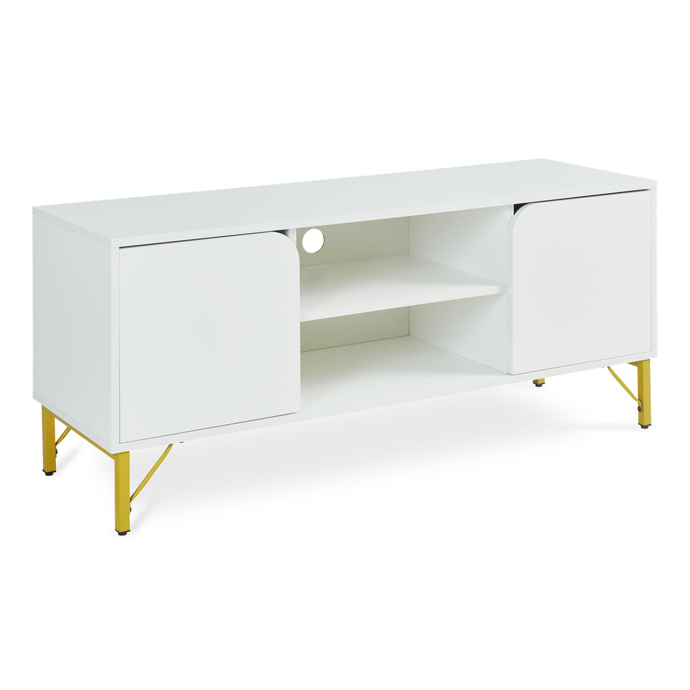 Comoda TV cu 2 usi Reyri 120x39x52 cm alb/auriu [en.casa]
