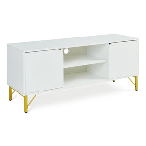 Comoda TV cu 2 usi Reyri 120x39x52 cm alb/auriu [en.casa]