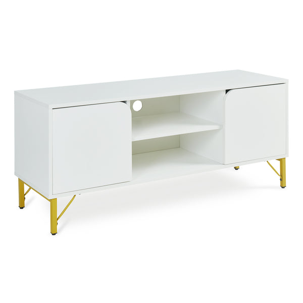 Comoda TV cu 2 usi Reyri 120x39x52 cm alb/auriu [en.casa]