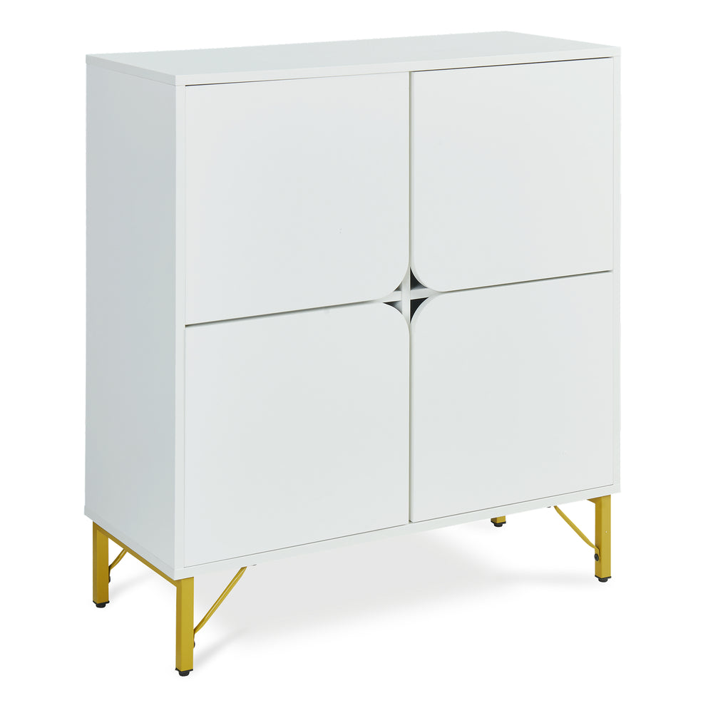 Comoda cu 4 usi si cadru metalic  Reyri 90x80x35 cm alb/auriu [en.casa]