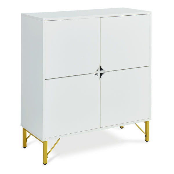Comoda cu 4 usi si cadru metalic  Reyri 90x80x35 cm alb/auriu [en.casa]