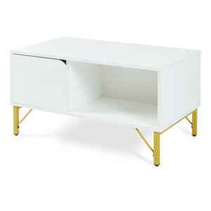 Masuta cafea cu usa si spatiu depozitare Reyri 80x45x42 cm alb/auriu [en.casa]