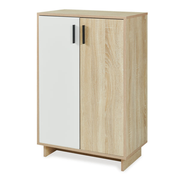Dulap pantofi cu 2 usi bicolor Kenta 90x60x35 cm efect stejar Sonoma/alb [en.casa]