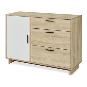 Comoda cu 3 sertare si 1 usa Kenta 100x35x72 cm stejar decor Sonoma/alb [en.casa]