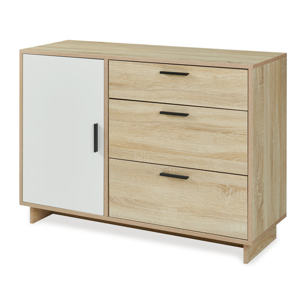 Comoda cu 3 sertare si 1 usa Kenta 100x35x72 cm stejar decor Sonoma/alb [en.casa]