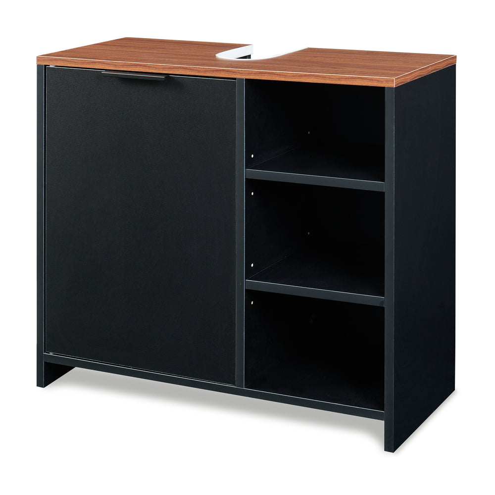 Dulap sub chiuveta cu 1 usa si 3 rafturi Trond 60x66x30 cm negru/efect lemn nuc  [en.casa]