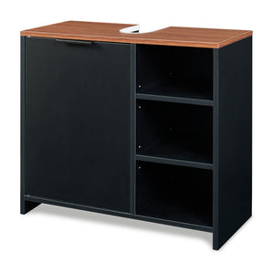 Dulap sub chiuveta cu 1 usa si 3 rafturi Trond 60x66x30 cm negru/efect lemn nuc  [en.casa]