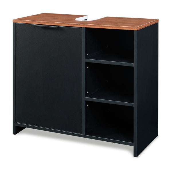 Dulap sub chiuveta cu 1 usa si 3 rafturi Trond 60x66x30 cm negru/efect lemn nuc  [en.casa]