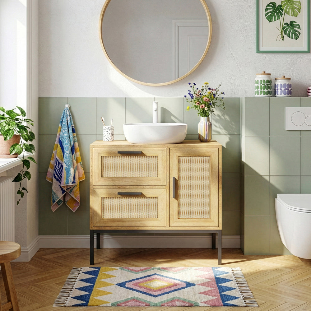 Dulap pentru chiuvetă Marhasa 60x60x40 cm aspect stejar/negru [en.casa]