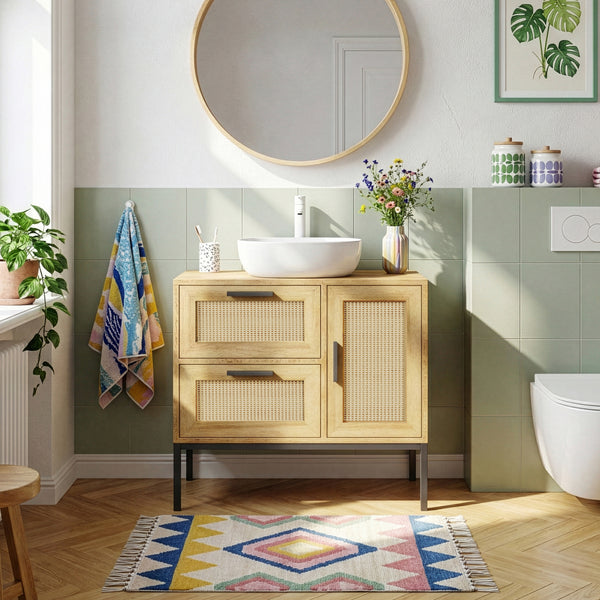 Dulap pentru chiuvetă Marhasa 60x60x40 cm aspect stejar/negru [en.casa]