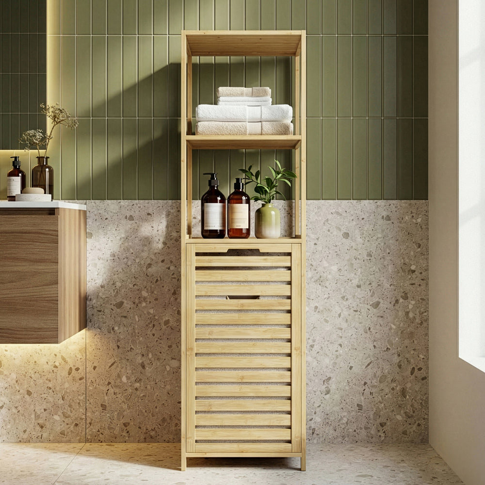 Raft baie cu cos detasabil pentru rufele murdare Anun 130x36x33 cm efect lemn/bej [en.casa]