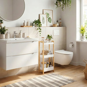 Raft baie design ingust Anun 74x28x20 cm natur/alb [en.casa]