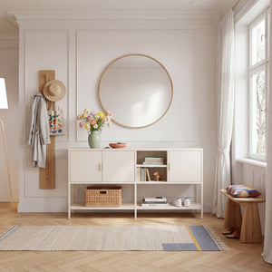 Servanta cu usi si rafturi Kliri 160x40x80 cm otel crem deschis [en.casa]