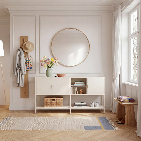 Servanta cu usi si rafturi Kliri 160x40x80 cm otel crem deschis [en.casa]