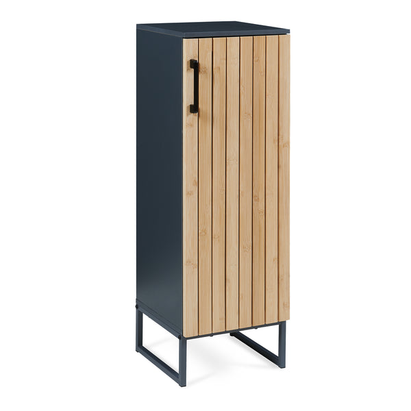 Dulap midi baie cu front din bambus si 3 spatii interioare Svanes 90x30x30 cm gri inchis/natur [en.casa]