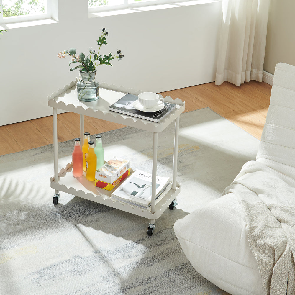 Carucior servire la masa cu 2 nivele si margine inaltata ondulata Bolmanralu 60x60x30 cm otel/pal gri [en.casa]