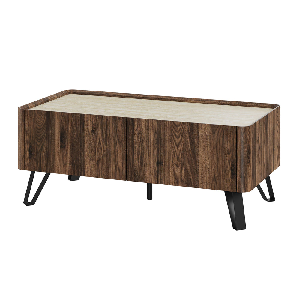 Masă de cafea Trorlon 100x50x40 cm aspect nuc/travertin [en.casa]