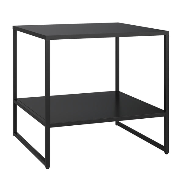 Măsuță laterală Salsnes 53x51x51 cm cu raft oțel negru [en.casa]
