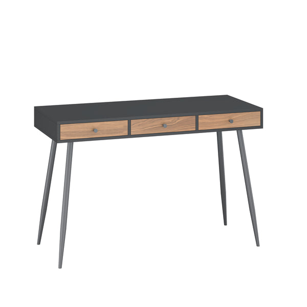 Birou cu 3 sertare Tumba NEU 76x115x48 cm negru/efect lemn nuc [en.casa]
