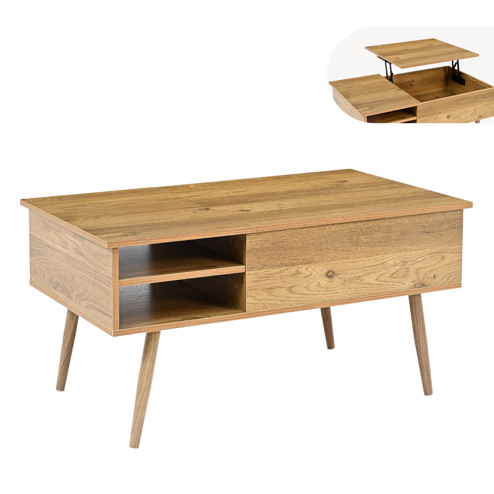 Masă de cafea Vasdabod cu blat rabatabil 96x59x50 cm aspect stejar [en.casa]