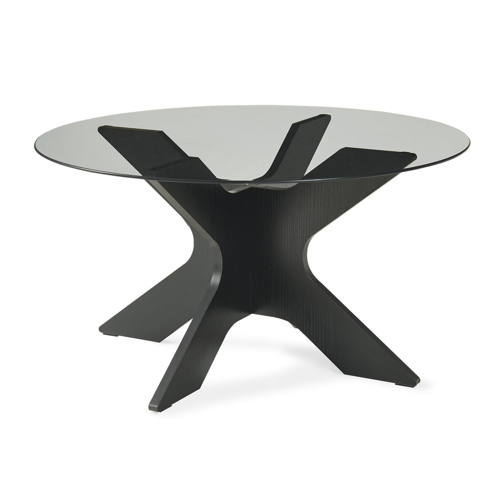 Masă de cafea Imi cu blat de sticlă Ø70x35 cm Negru/Gri [en.casa]