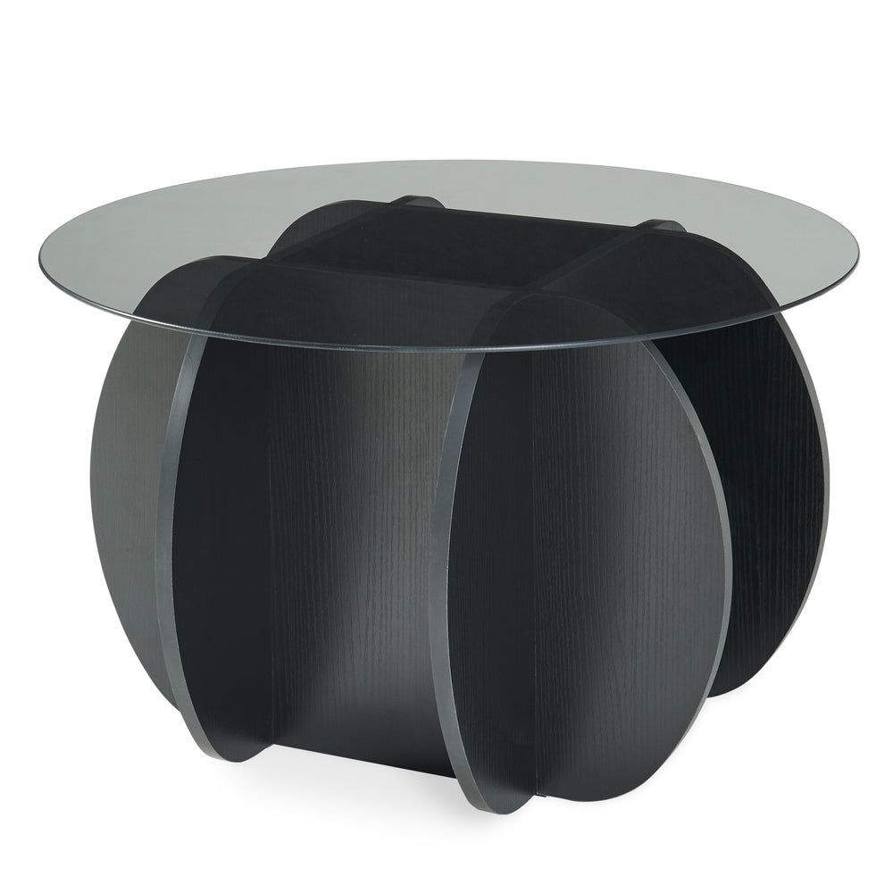 Masă de cafea Karhuvandi cu blat de sticlă Ø70x40 cm Negru/Gri [en.casa]