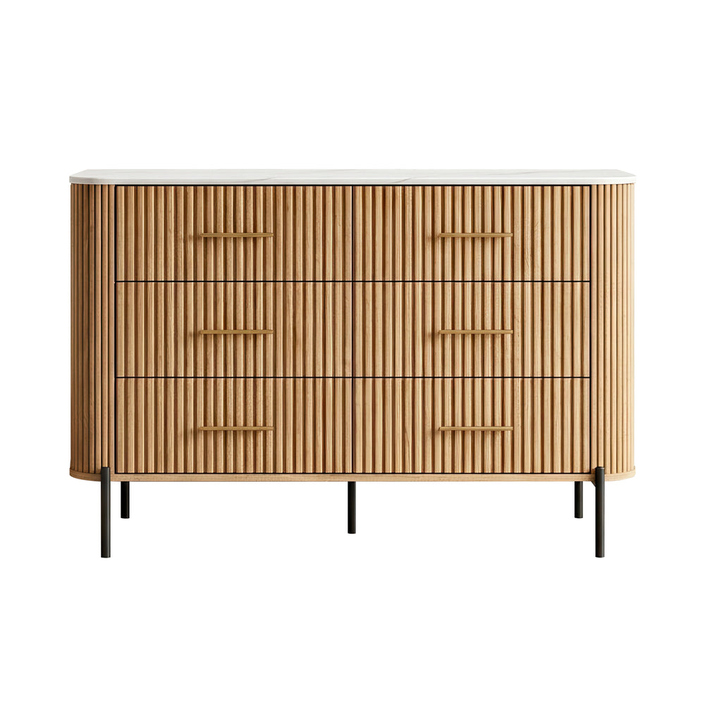 Comodă Kokunse cu 6 sertare 120x42x78 cm aspect stejar [en.casa]
