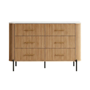 Comodă Kokunse cu 6 sertare 120x42x78 cm aspect stejar [en.casa]