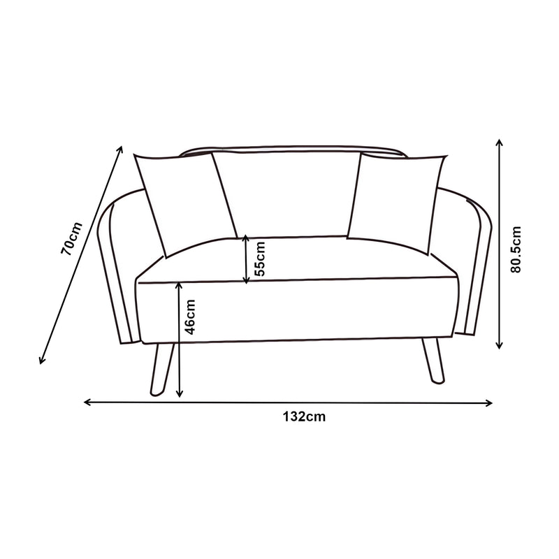 Schiță cotată Canapea tapitata cu 2 perne Midt 132x70x80.5cm [en.casa]