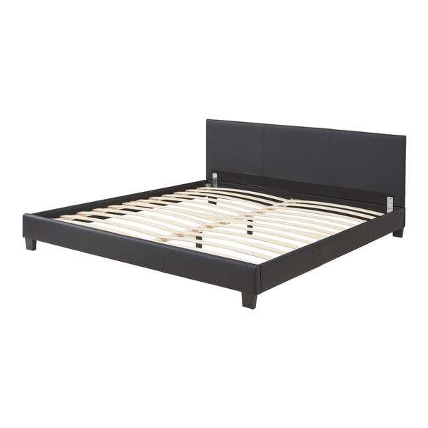 Corium® Pat frantuzesc modern, tapitat Lugo, imitatie de piele,180 x 200 cm, negru, fara saltea
