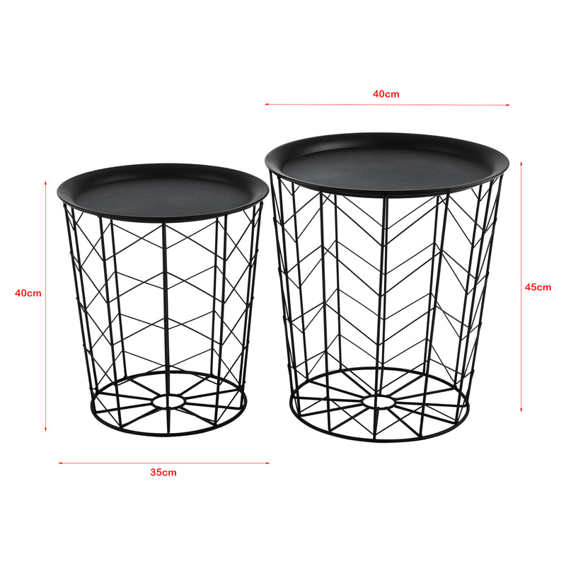 Schiță cotată Masuta cafea Cerisey set 2 bucati cu blat detasabil metal negru [en.casa]