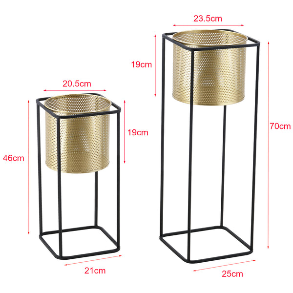 Suport plante Mettet 2 bucati masuri diferite metal negru/auriu  [en.casa]