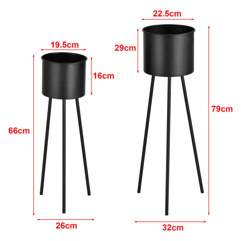 Schiță cotată Suport flori Dalhem set 2 bucati metal negru masuri diferite [en.casa]